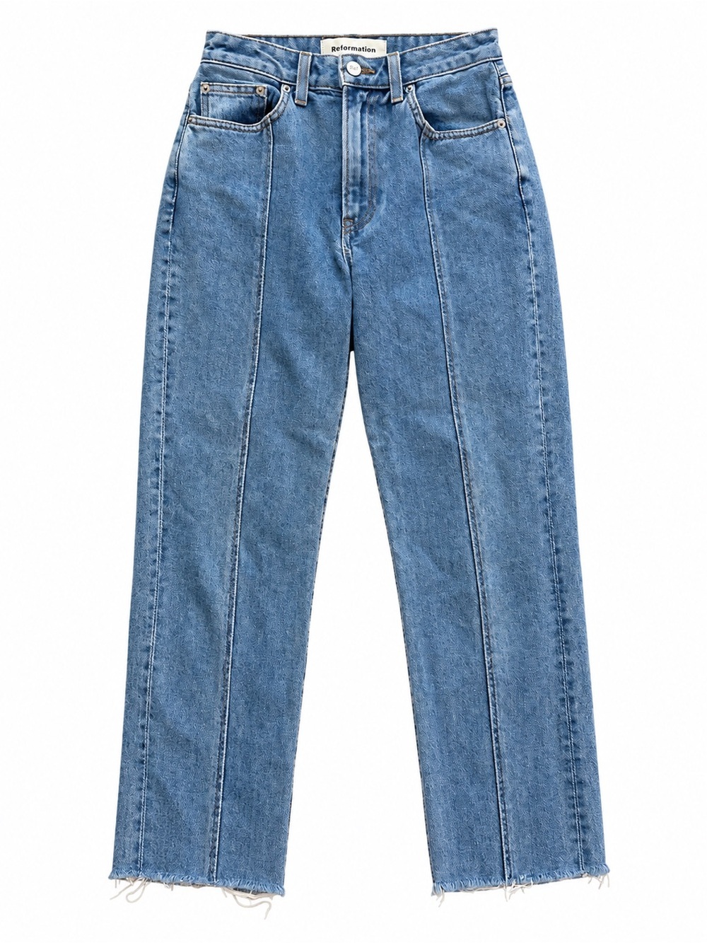 Reformation Seamed Straight Leg Jeans in Classic Blue Denim High Waist Size 26